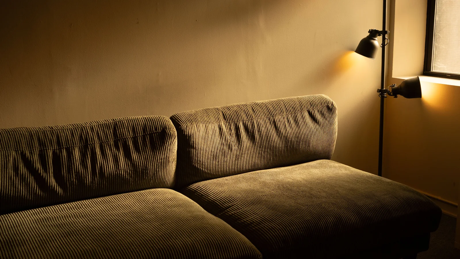 Canapé en tissu dans un salon lumineux